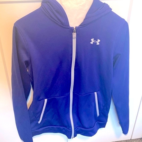 EUC [Under Armour] Blue/Purple Long-Sleeve Full Zip Hooded Sweatshirt Youth Sz L - Picture 2 of 7